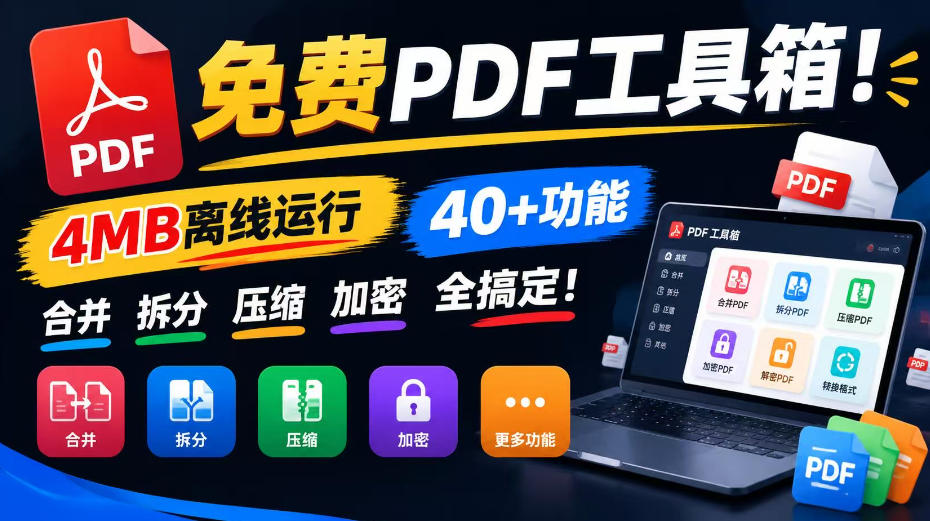 免费PDF工具箱！4MB离线运行，40+功能，合并拆分压缩加密全搞定！-悟思笔记，一个低调的学习营。