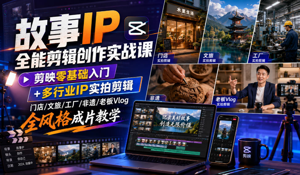故事IP全能剪辑创作实战课｜剪映零基础入门+多行业IP实拍剪辑，门店/文旅/工厂/非遗/老板Vlog全风格成片教学-悟思笔记，一个低调的学习营。