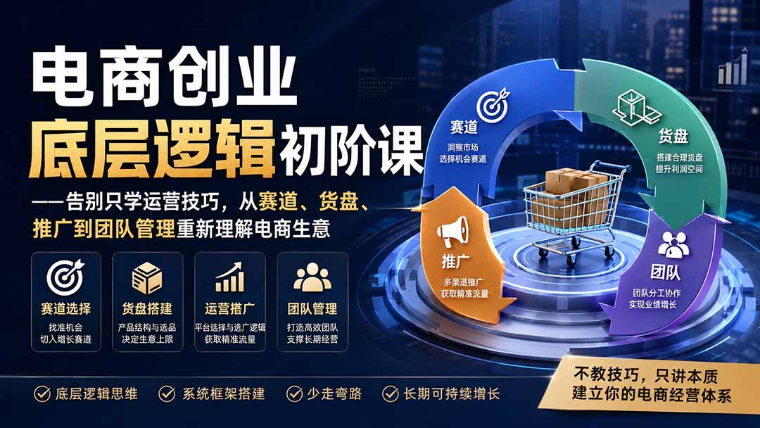 电商创业底层逻辑初阶课——告别只学运营技巧，从赛道、货盘、推广到团队管理重新理解电商生意-悟思笔记，一个低调的学习营。
