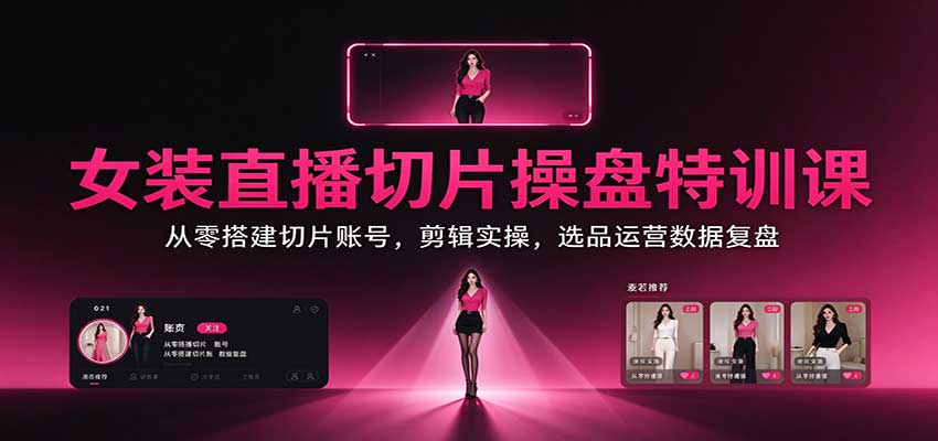 女装直播切片操盘特训课：从零搭建切片账号，剪辑实操，选品运营数据复盘-悟思笔记，一个低调的学习营。
