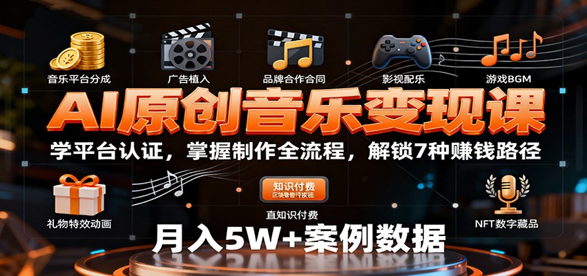 AI原创音乐变现课：学平台认证，掌握制作全流程，解锁7种赚钱路径-悟思笔记，一个低调的学习营。