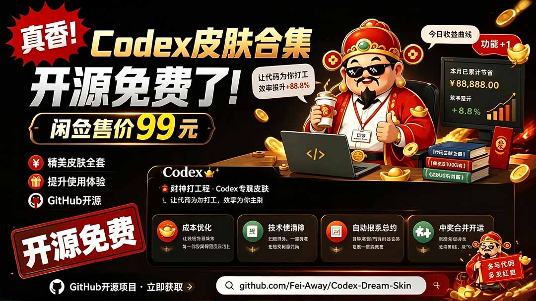 闲鱼售卖99元的Codex皮肤包，GitHub 免费开源了！让你的codex变成精美界面 Codex Dream Skin-悟思笔记，一个低调的学习营。