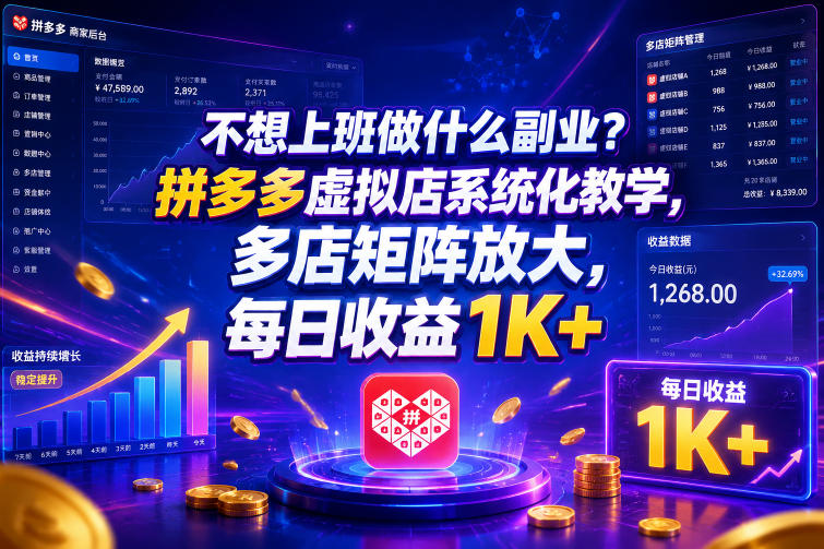 不想上班做什么副业？拼多多虚拟店系统化教学，多店矩阵放大，每日收益1K+【揭秘】-悟思笔记，一个低调的学习营。