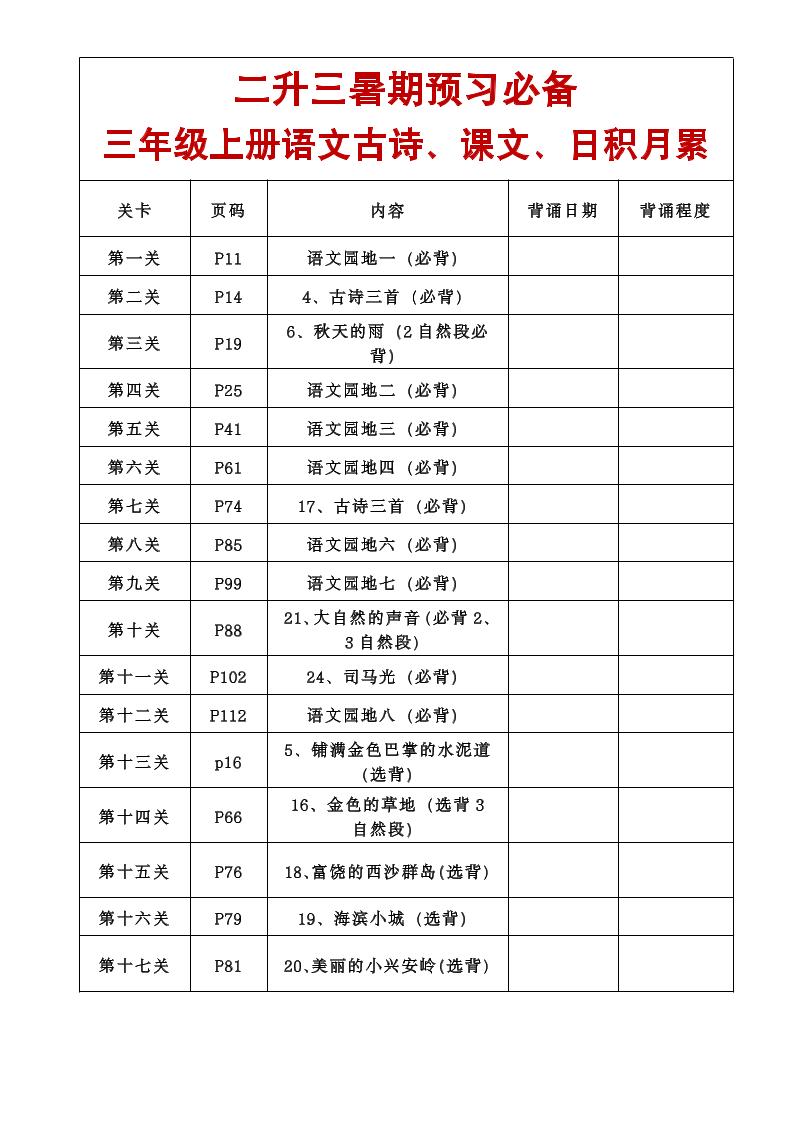 三年级语文上册课文必背内容-悟思笔记，一个低调的学习营。