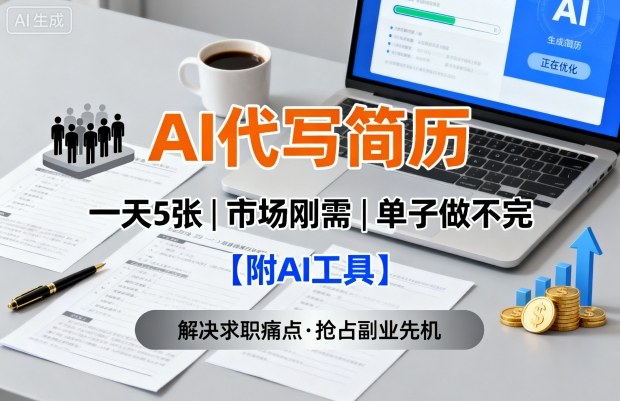 AI代写简历，一天5张，今年找工作难，市场刚需，单子做不完【附AI工具】-悟思笔记，一个低调的学习营。