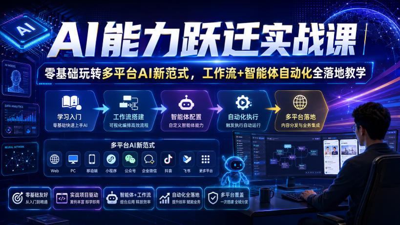AI能力跃迁实战课｜零基础玩转多平台AI新范式，工作流+智能体自动化全落地教学-悟思笔记，一个低调的学习营。