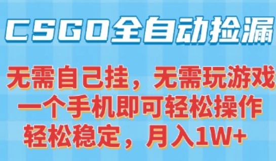 CSGO自动捡漏项目，最新独家玩法，一个手机可操作，新手小白轻松月入1W+，操作简单易上手【揭秘】-悟思笔记，一个低调的学习营。