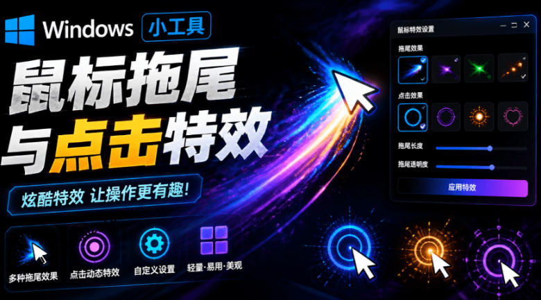 Windows特效小工具！一键给你的鼠标添加拖尾与点击动态特效，吾爱出品，免费使用Mouse Trail-悟思笔记，一个低调的学习营。