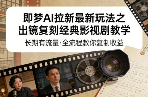 即梦AI拉新最新玩法之出镜复刻经典影视剧教学，长期有流量，全流程教你复制收益-悟思笔记，一个低调的学习营。
