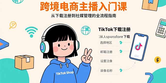 跨境电商主播入门课，TikTok下载注册，支付工具配置，社媒账号管理全流程-悟思笔记，一个低调的学习营。