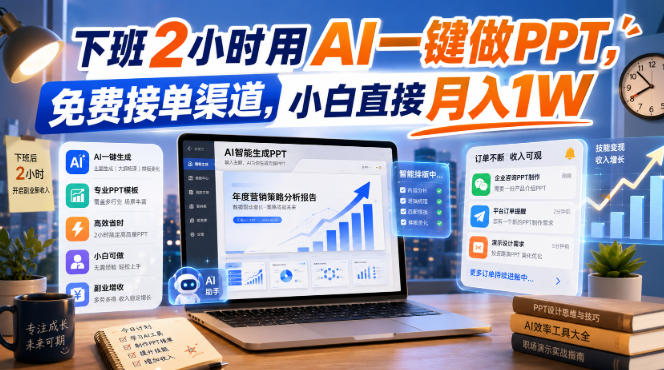 下班2小时用AI一键做PPT，免费接单渠道，小白直接月入1W【揭秘】-悟思笔记，一个低调的学习营。