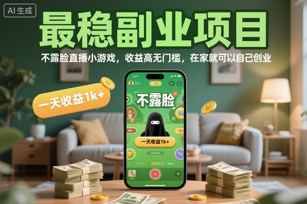最稳副业项目，不露脸直播小游戏，收益高无门槛，一天收益1k+，在家就可以自己创业【揭秘】-悟思笔记，一个低调的学习营。