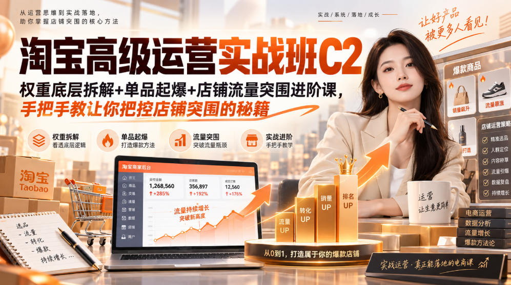 淘宝高级运营实战班C2｜权重底层拆解+单品起爆+店铺流量突围进阶课，手把手教让你把控店铺突围的秘籍-悟思笔记，一个低调的学习营。