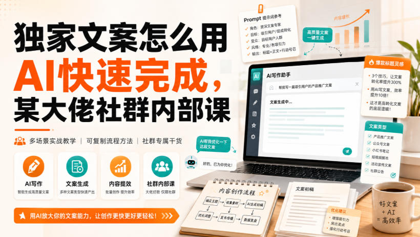 独家文案怎么用AI快速完成，某大佬社群内部课-悟思笔记，一个低调的学习营。
