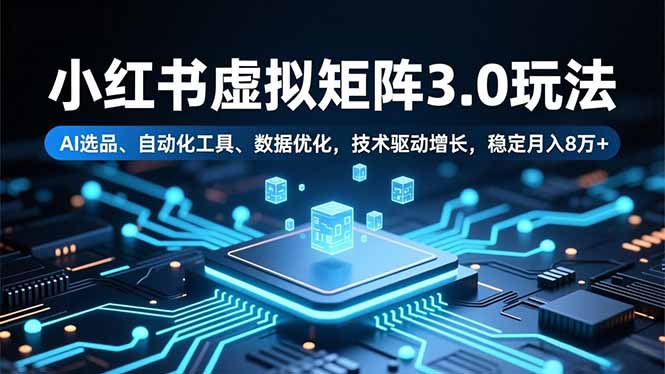 小红书虚拟矩阵3.0玩法，AI选品、自动化工具、数据优化，技术驱动增长，稳定月入8万+-悟思笔记，一个低调的学习营。