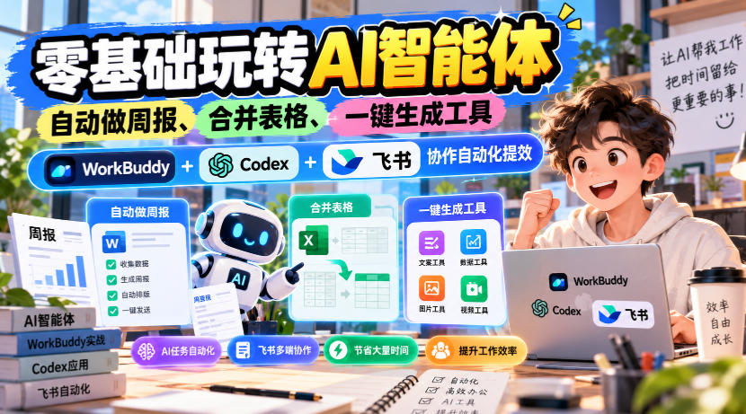 【无水印】零基础玩转AI智能体，自动做周报、合并表格、一键生成工具，WorkBuddy+Codex + 飞书协作自动化提效-悟思笔记，一个低调的学习营。
