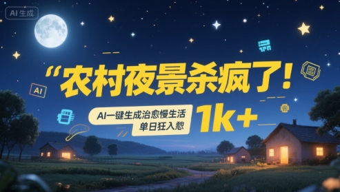 农村夜景杀疯了！AI一键生成治愈系慢生活，单日狂入1k+-悟思笔记，一个低调的学习营。