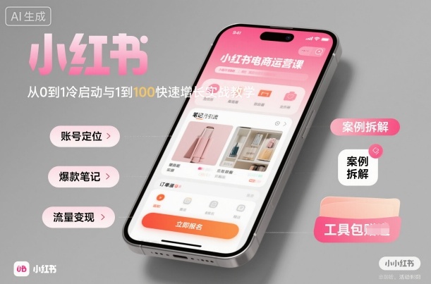 小红书电商运营课：从0到1冷启动与1到100快速增长实战教学-悟思笔记，一个低调的学习营。