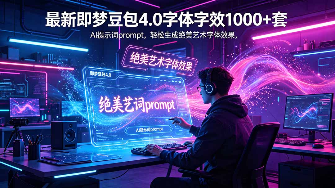 最新即梦豆包4.0字体字效1000+套，AI提示词prompt，轻松生成绝美艺术字体效果-悟思笔记，一个低调的学习营。