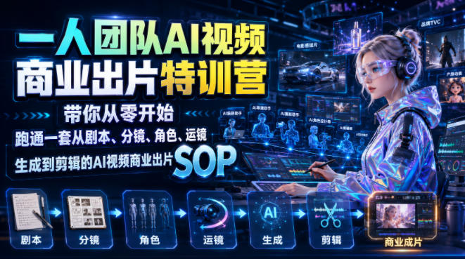 一人团队AI视频商业出片实战课：带你从零开始跑通一套从剧本、分镜、角色、运镜、生成到剪辑的AI视频商业出片SOP-悟思笔记，一个低调的学习营。