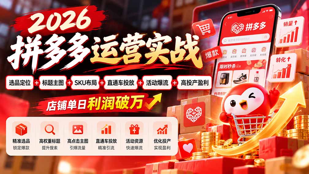 2026拼多多运营实战-更新1002：选品定位+标题主图+SKU布局+直通车投放+活动爆流+高投产盈利 店铺单日利润破万-悟思笔记，一个低调的学习营。