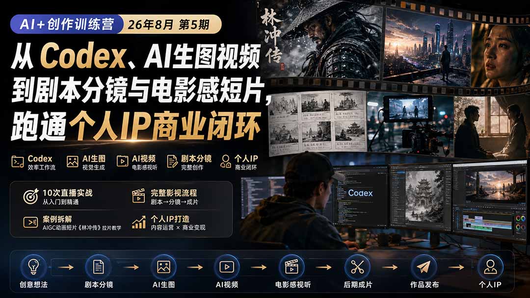 AI+创作训练营26年第5期-更新：从Codex、AI生图视频到剧本分镜与电影感短片，跑通个人IP商业闭环-悟思笔记，一个低调的学习营。