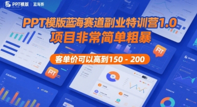 PPT模版蓝海赛道副业特训营1.0，项目非常简单粗暴，客单价可以高到150-200-悟思笔记，一个低调的学习营。