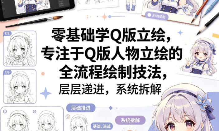 零基础学Q版立绘，专注于Q版人物立绘的全流程绘制技法，层层递进，系统拆解-悟思笔记，一个低调的学习营。