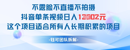 不露脸不直播不拍摄抖音单条视频日入1k+这个项目适合所有人长期积累的项目-悟思笔记，一个低调的学习营。