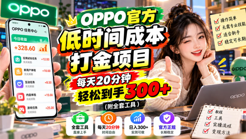 OPPO官方低时间成本打金项目，每天20分钟，轻松到手300+(附全套工具)【揭秘】-悟思笔记，一个低调的学习营。