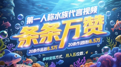 第一人称水族代言视频，条条万赞，20条作品涨粉7.8W，多种变现方式月入五位数-悟思笔记，一个低调的学习营。