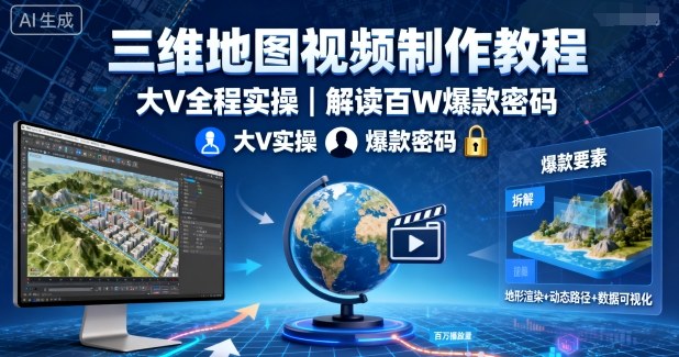 三维地图视频制作教程，大V全程实操，解读百W爆款密码-悟思笔记，一个低调的学习营。
